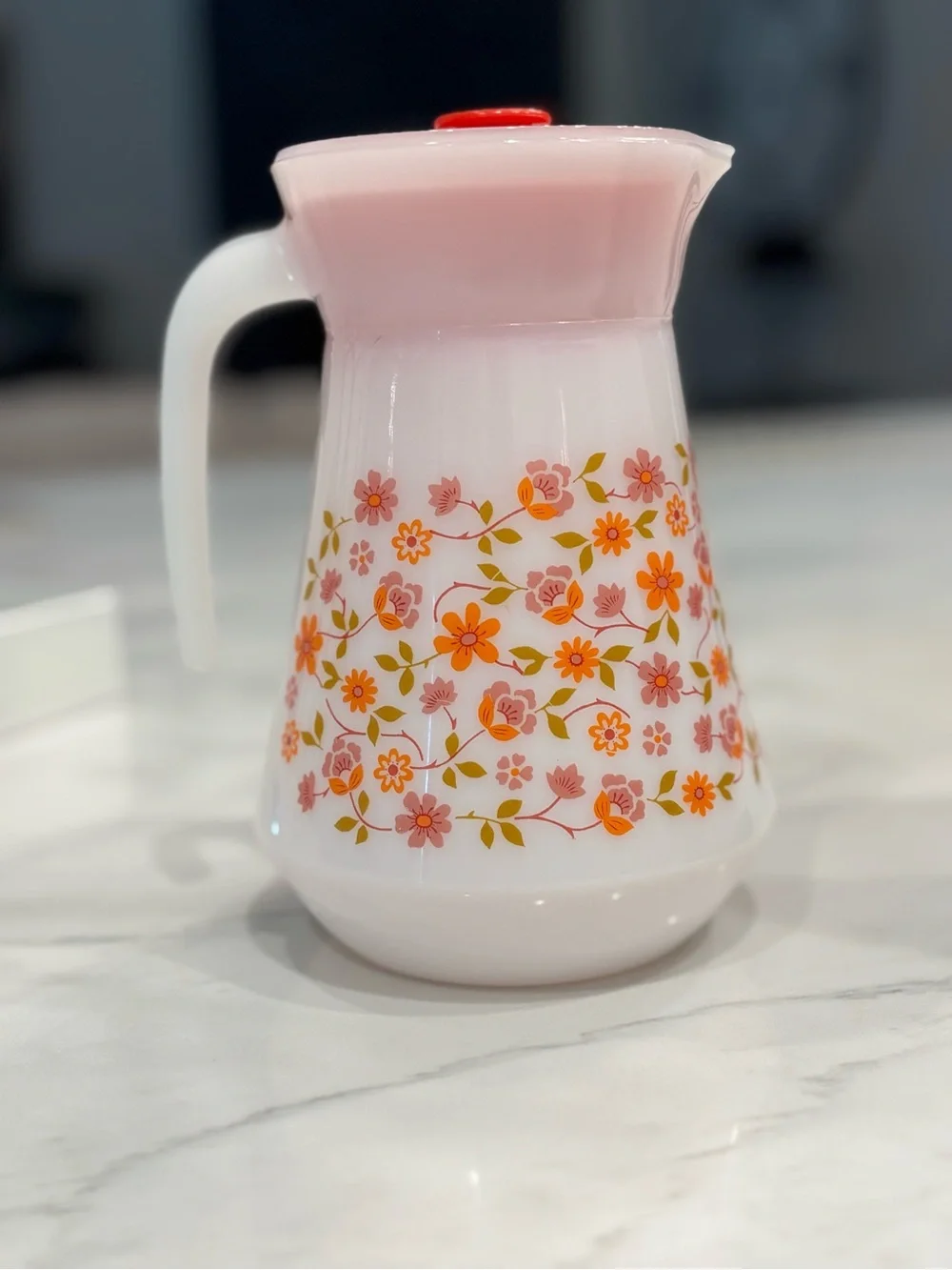 Vintage Arcopal Scania Pitcher France 1970s | Milk Glass Floral Jug with Lid | R